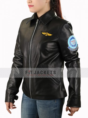 Kelly McGillis Top Gun Bomber Leather Jacket - Fit Jacket